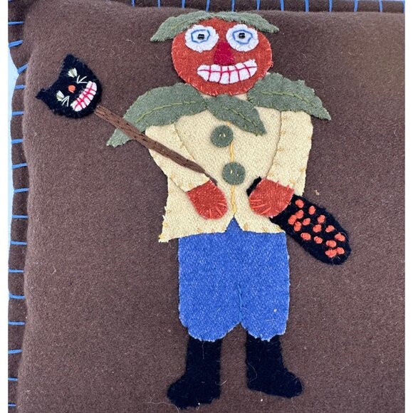 Vintage Bethany Lowe Halloween Pillow Decorative Throw Felt Jack O Lantern Cat - Picture 4 of 10